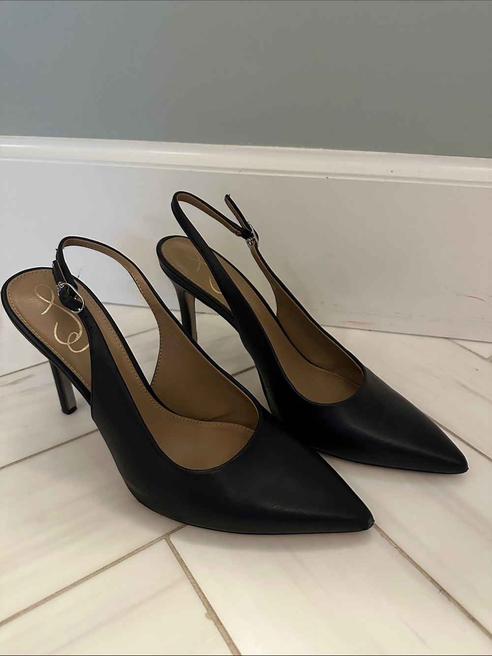 Sam Edelman Hazel Black Pointed-Toe Slingback Heels